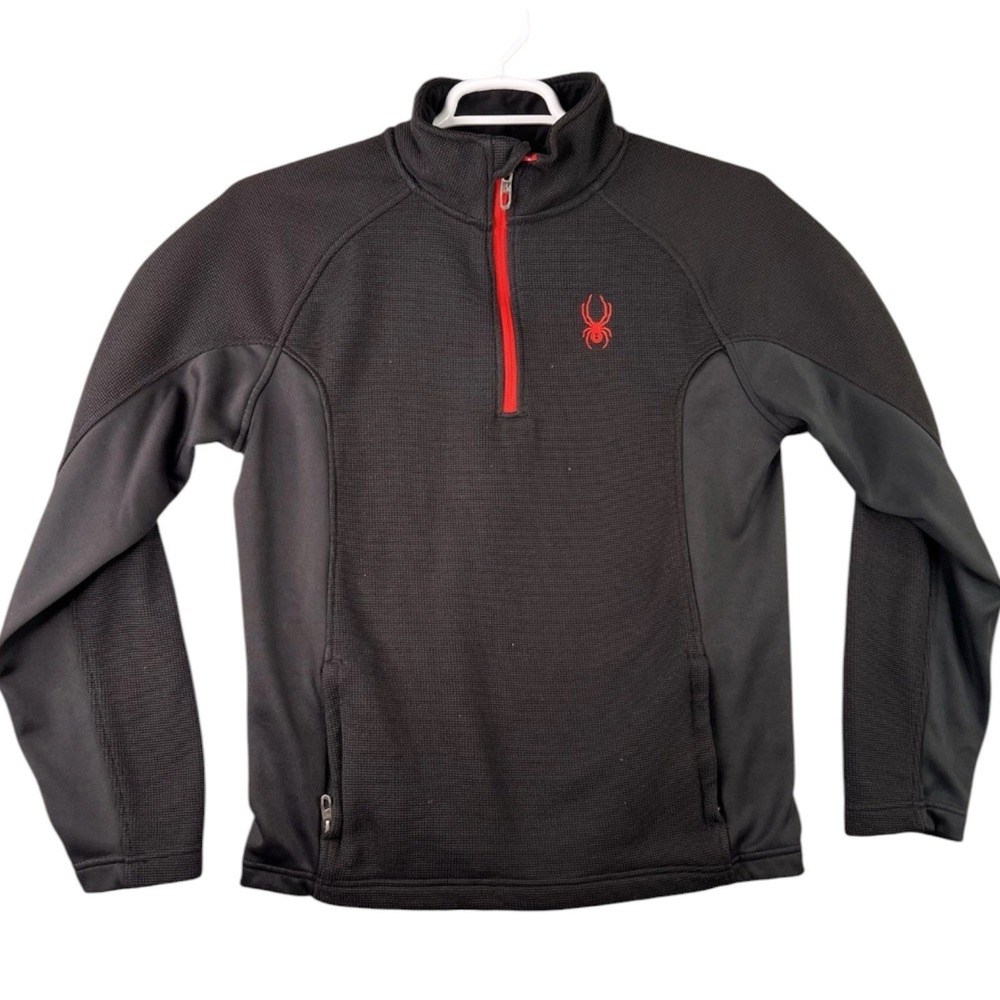 Spyder Jacket 1/4 Zip Pullover Fleece Mens Medium Black Red Outdoor Ski Top